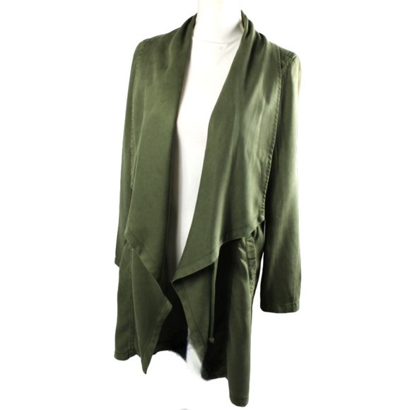 Max Jeans Vetiver Khaki Olive Green Long Drape Front Collar Boho  Jacket… - Picture 3 of 9